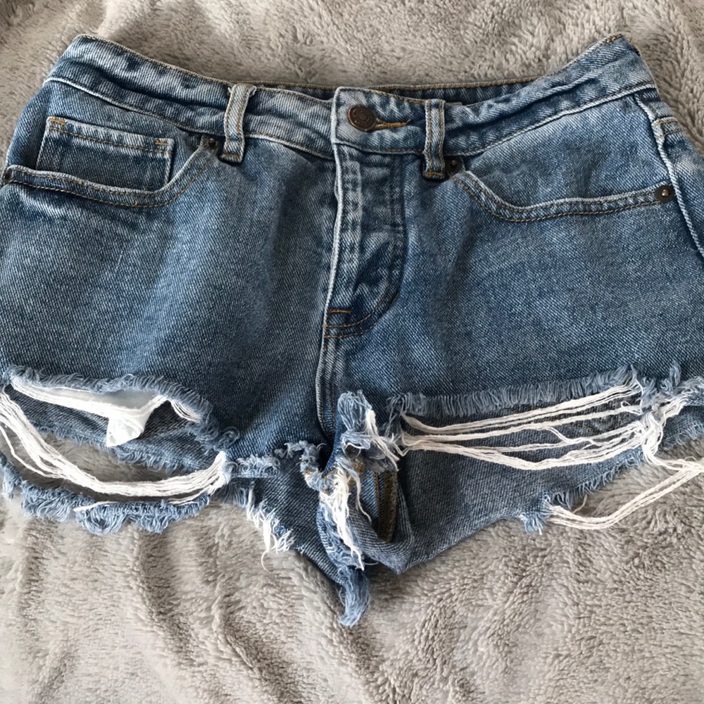Distressed jean shorts